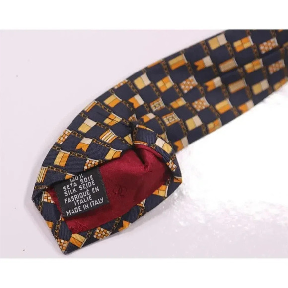 Chanel Paris Black/Gold Geometric Print Design Silk Necktie Tie - Picture 7 of 7